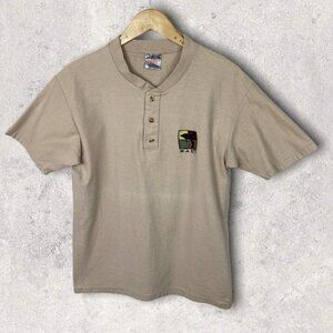 Vintage Tan Beige Short Sleeve Henley Shirt Maui Cotton Size Large Made in USA L